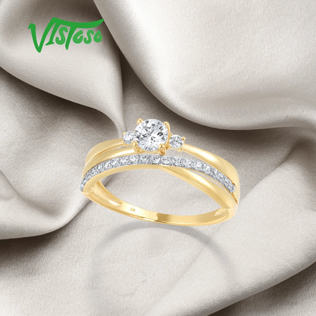 VISTOSO Gold Rings For Women Genuine 9K 375 Yellow Gold Ring Sparkling White CZ Promise Band Rings Anniversary Fine Jewelry