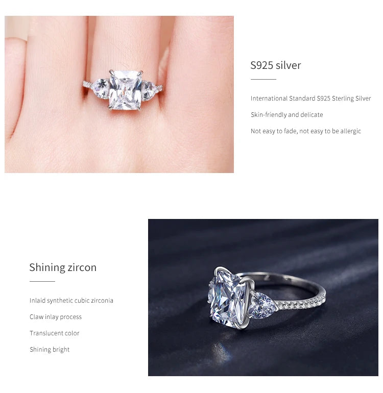 Ailmay Exquisite Luxury Rectangle 3ct AAAAA CZ Ring 925 Sterling Silver Rings For Women Wedding Engagement Fine Female Jewelry