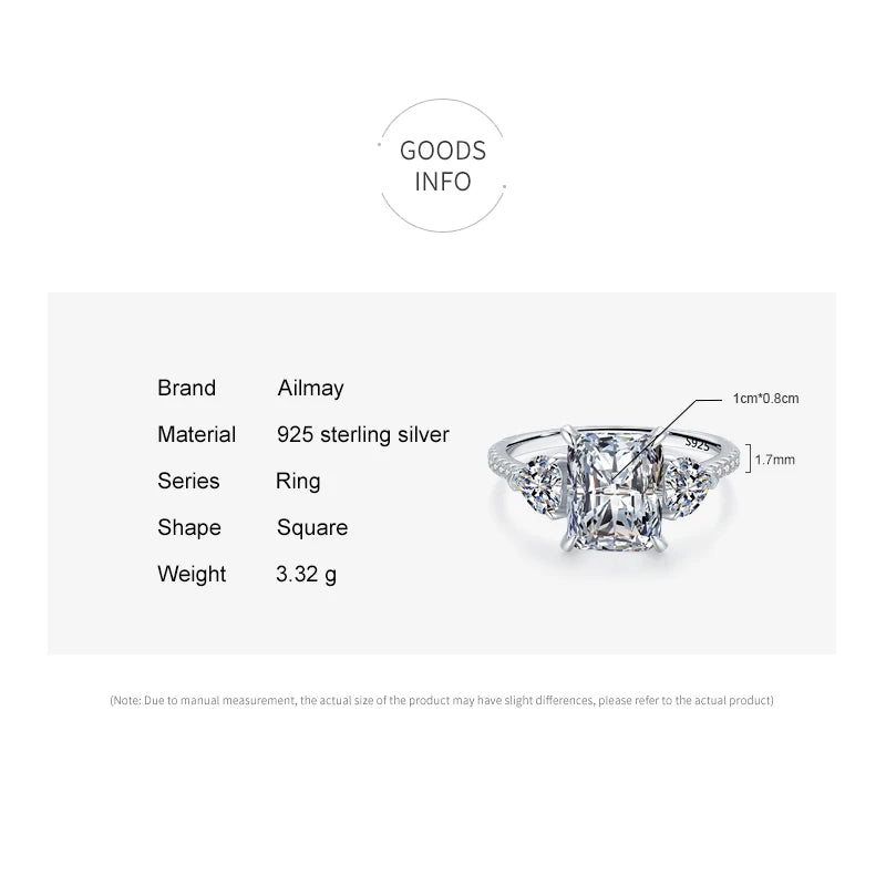 Ailmay Exquisite Luxury Rectangle 3ct AAAAA CZ Ring 925 Sterling Silver Rings For Women Wedding Engagement Fine Female Jewelry