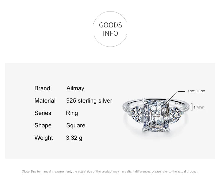Ailmay Exquisite Luxury Rectangle 3ct AAAAA CZ Ring 925 Sterling Silver Rings For Women Wedding Engagement Fine Female Jewelry