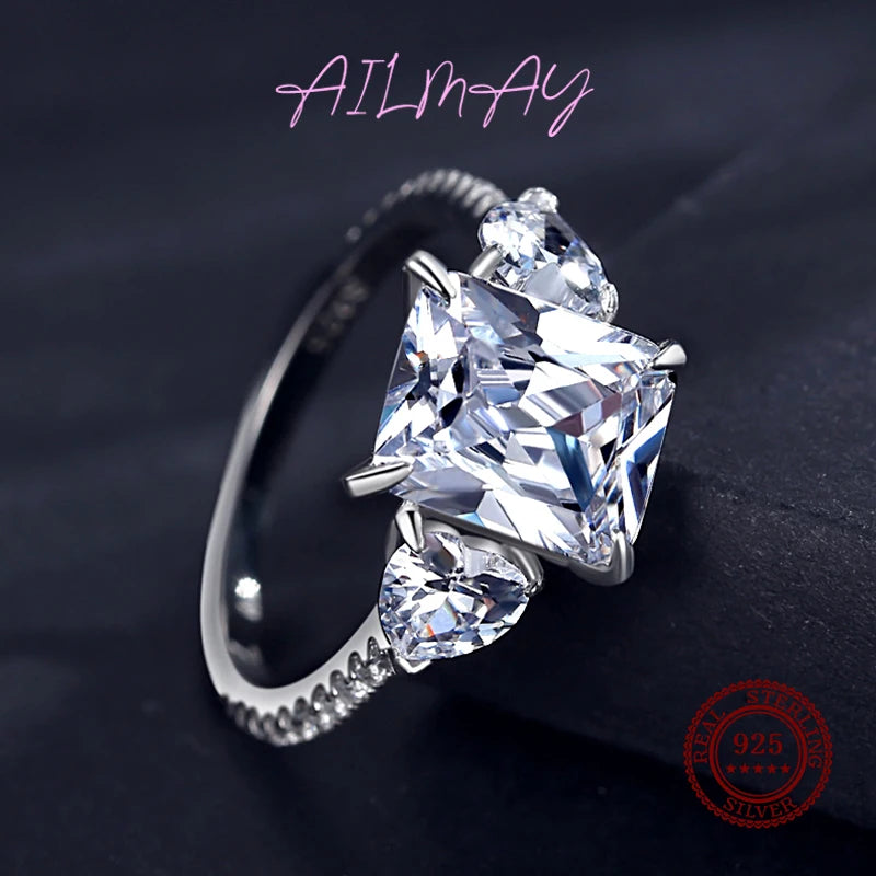 Ailmay Exquisite Luxury Rectangle 3ct AAAAA CZ Ring 925 Sterling Silver Rings For Women Wedding Engagement Fine Female Jewelry