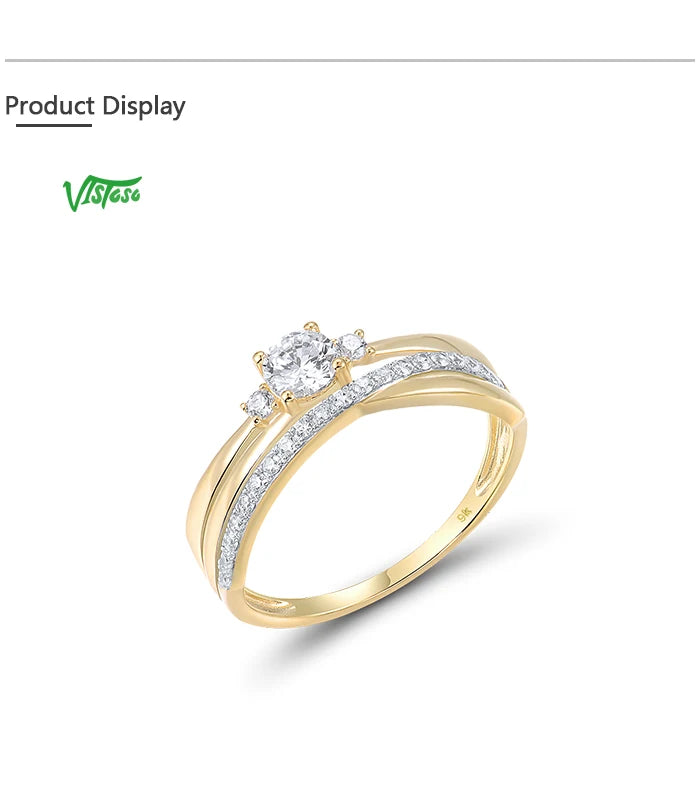 VISTOSO Gold Rings For Women Genuine 9K 375 Yellow Gold Ring Sparkling White CZ Promise Band Rings Anniversary Fine Jewelry