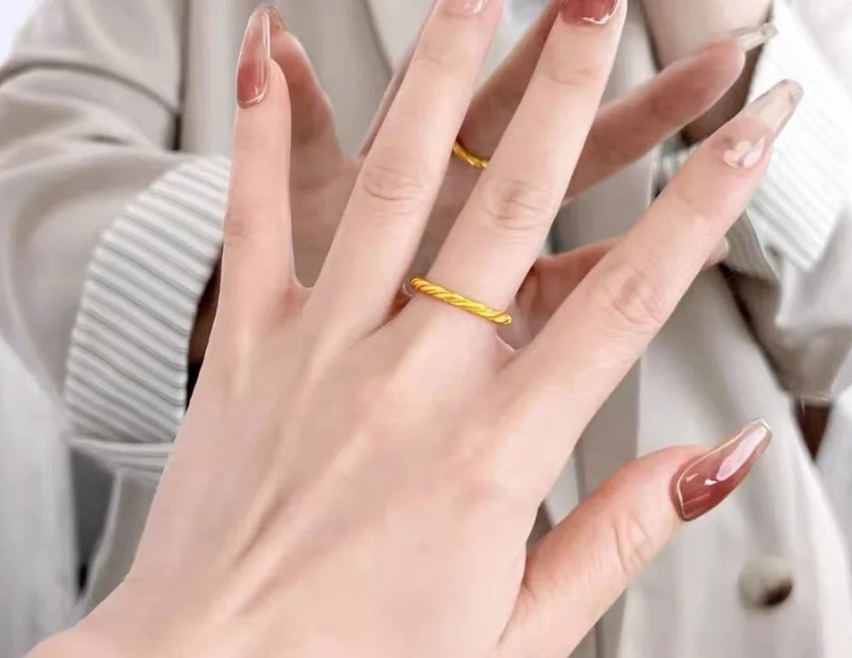 24k pure gold wedding twist rings