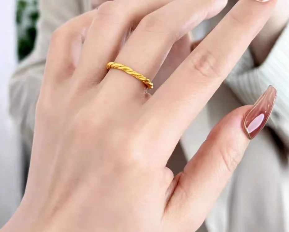 24k pure gold wedding twist rings
