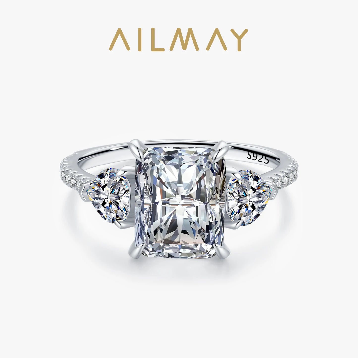 Ailmay Exquisite Luxury Rectangle 3ct AAAAA CZ Ring 925 Sterling Silver Rings For Women Wedding Engagement Fine Female Jewelry