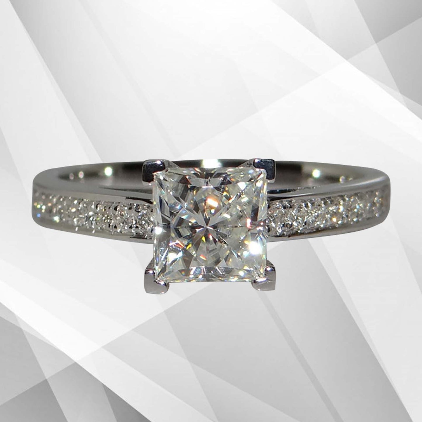3.2Ct Princess-Cut Diamond Solitaire Bridal Engagement Ring 18Ct White