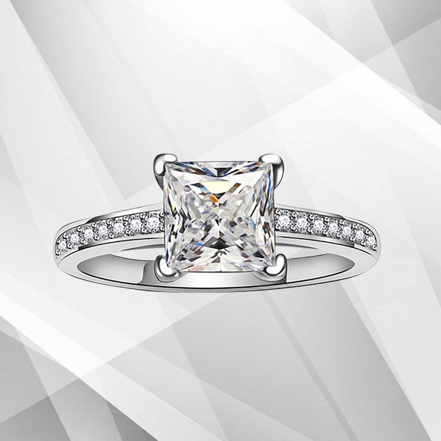 3.2Ct Princess-Cut Diamond Solitaire Bridal Engagement Ring 18Ct White