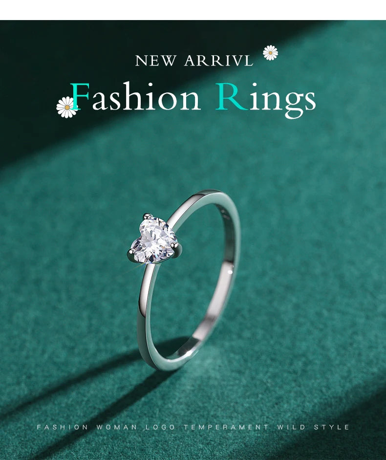Modian Authentic 925 Sterling Silver Simple Love Heart AAAAA Zirconia Sparkling Finger Ring For Women Female Wedding Jewelry