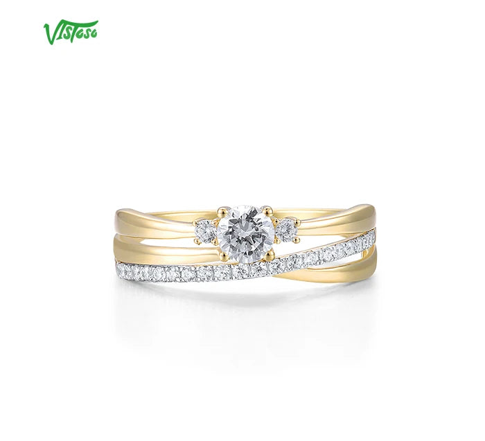 VISTOSO Gold Rings For Women Genuine 9K 375 Yellow Gold Ring Sparkling White CZ Promise Band Rings  Anniversary Fine Jewelry