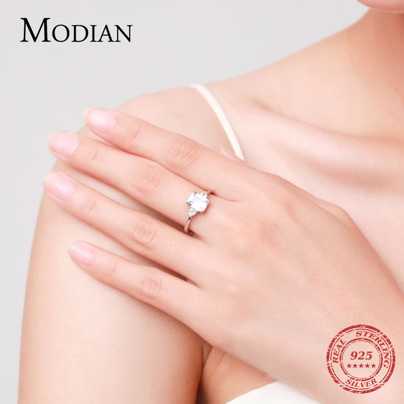 Modian 100% 925 Sterling Silver Luxury Rectangle Emerald Cut 2CT Clear AAAAA CZ Finger Rings For Women Statement Wedding Jewelry