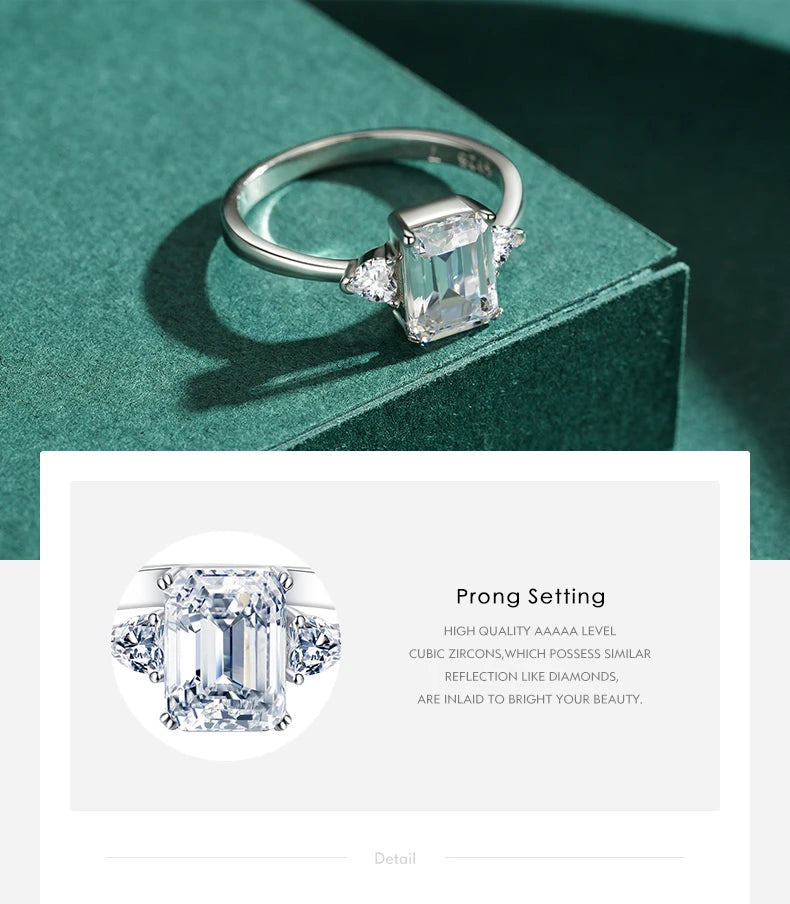 Modian 100% 925 Sterling Silver Luxury Rectangle Emerald Cut 2CT Clear AAAAA CZ Finger Rings For Women Statement Wedding Jewelry