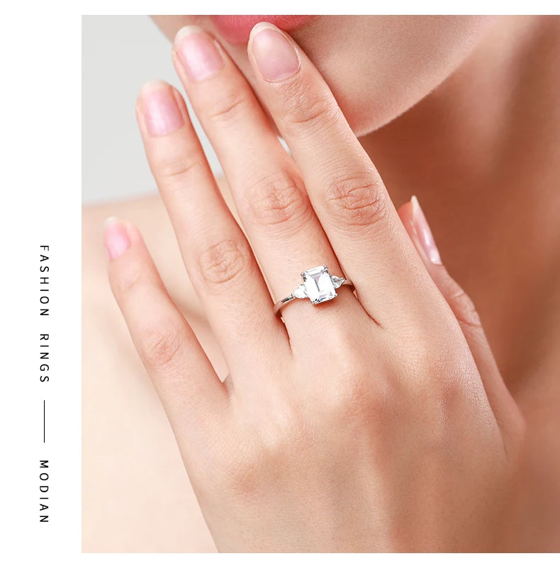 Modian 100% 925 Sterling Silver Luxury Rectangle Emerald Cut 2CT Clear AAAAA CZ Finger Rings For Women Statement Wedding Jewelry