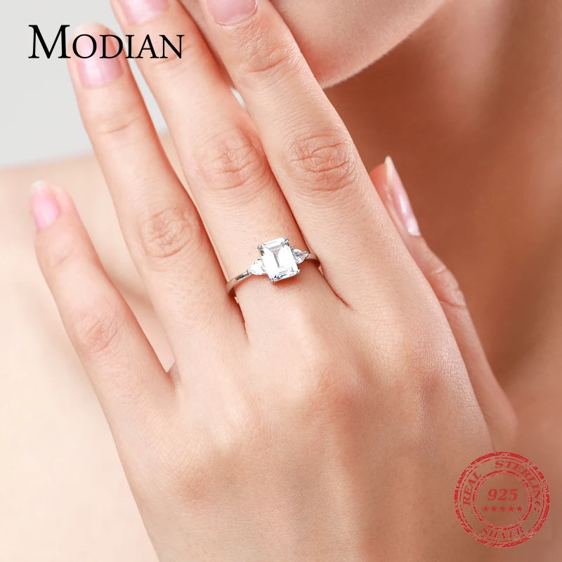 Modian 100% 925 Sterling Silver Luxury Rectangle Emerald Cut 2CT Clear AAAAA CZ Finger Rings For Women Statement Wedding Jewelry