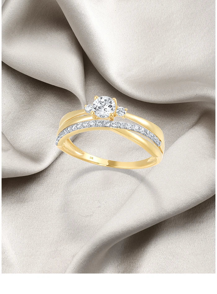 VISTOSO Gold Rings For Women Genuine 9K 375 Yellow Gold Ring Sparkling White CZ Promise Band Rings  Anniversary Fine Jewelry