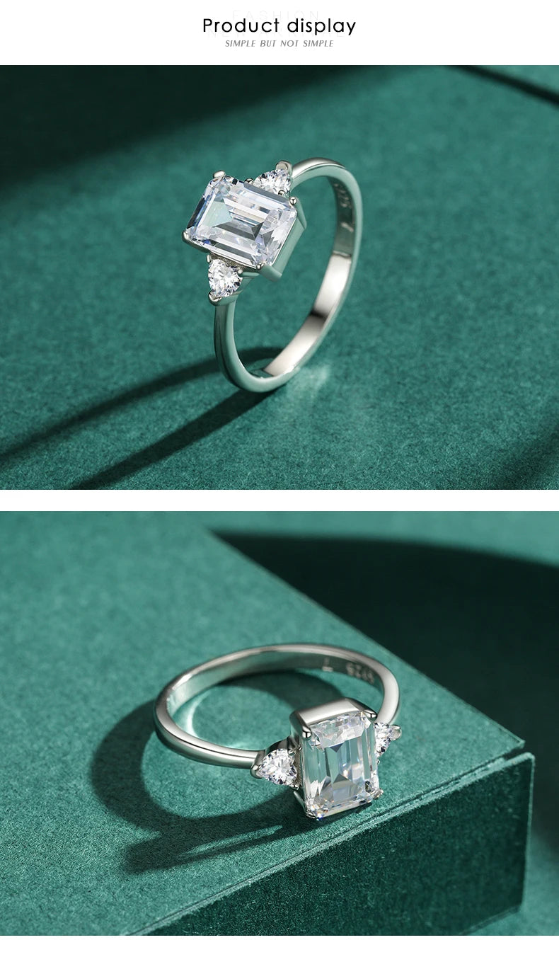 Modian 100% 925 Sterling Silver Luxury Rectangle Emerald Cut 2CT Clear AAAAA CZ Finger Rings For Women Statement Wedding Jewelry