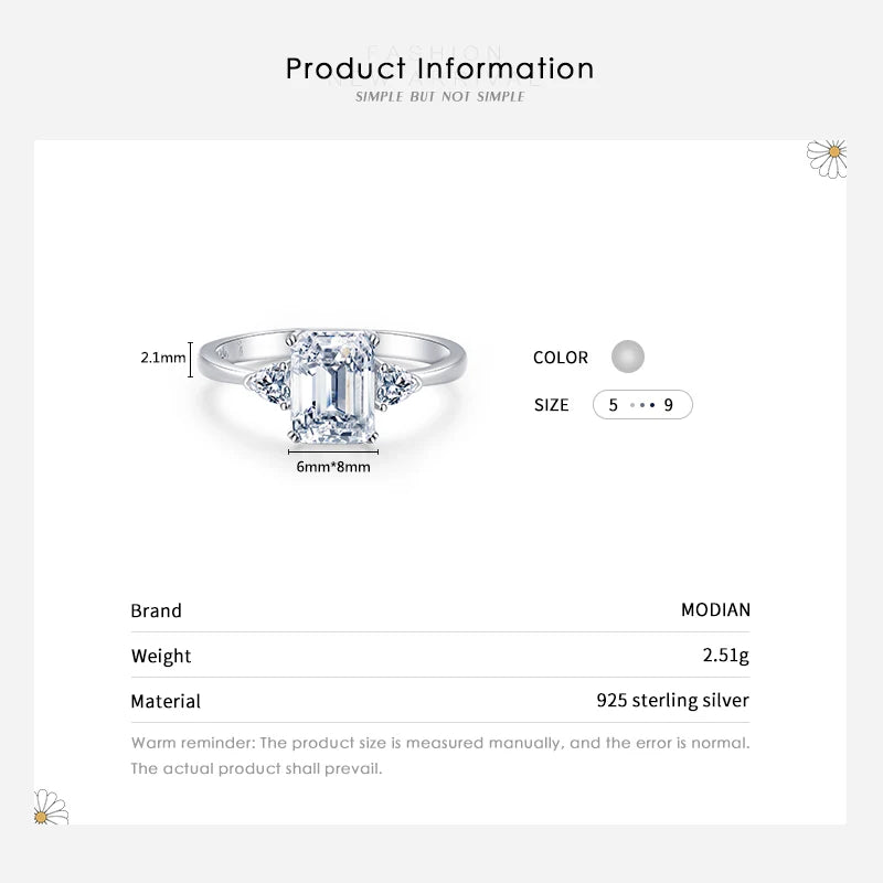 Modian 100% 925 Sterling Silver Luxury Rectangle Emerald Cut 2CT Clear AAAAA CZ Finger Rings For Women Statement Wedding Jewelry