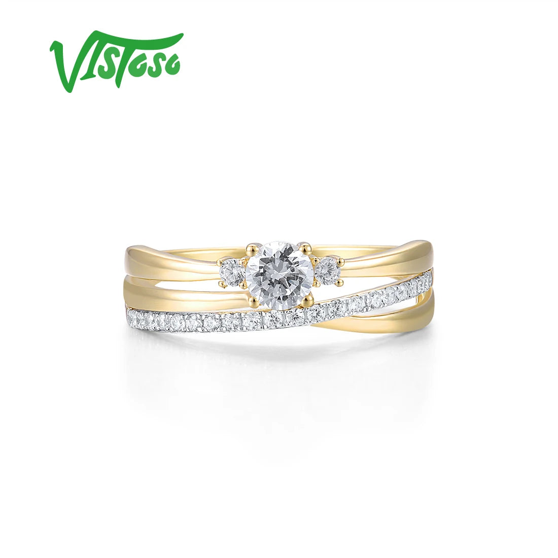 VISTOSO Gold Rings For Women Genuine 9K 375 Yellow Gold Ring Sparkling White CZ Promise Band Rings  Anniversary Fine Jewelry