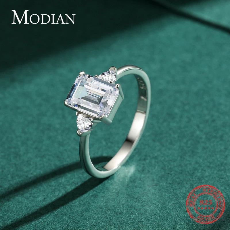 Modian 100% 925 Sterling Silver Luxury Rectangle Emerald Cut 2CT Clear AAAAA CZ Finger Rings For Women Statement Wedding Jewelry