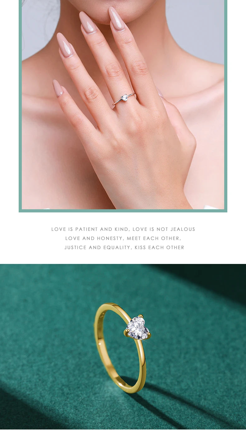 Modian Authentic 925 Sterling Silver Simple Love Heart AAAAA Zirconia Sparkling Finger Ring For Women Female Wedding Jewelry