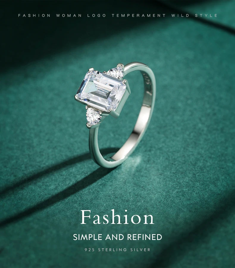 Modian 100% 925 Sterling Silver Luxury Rectangle Emerald Cut 2CT Clear AAAAA CZ Finger Rings For Women Statement Wedding Jewelry