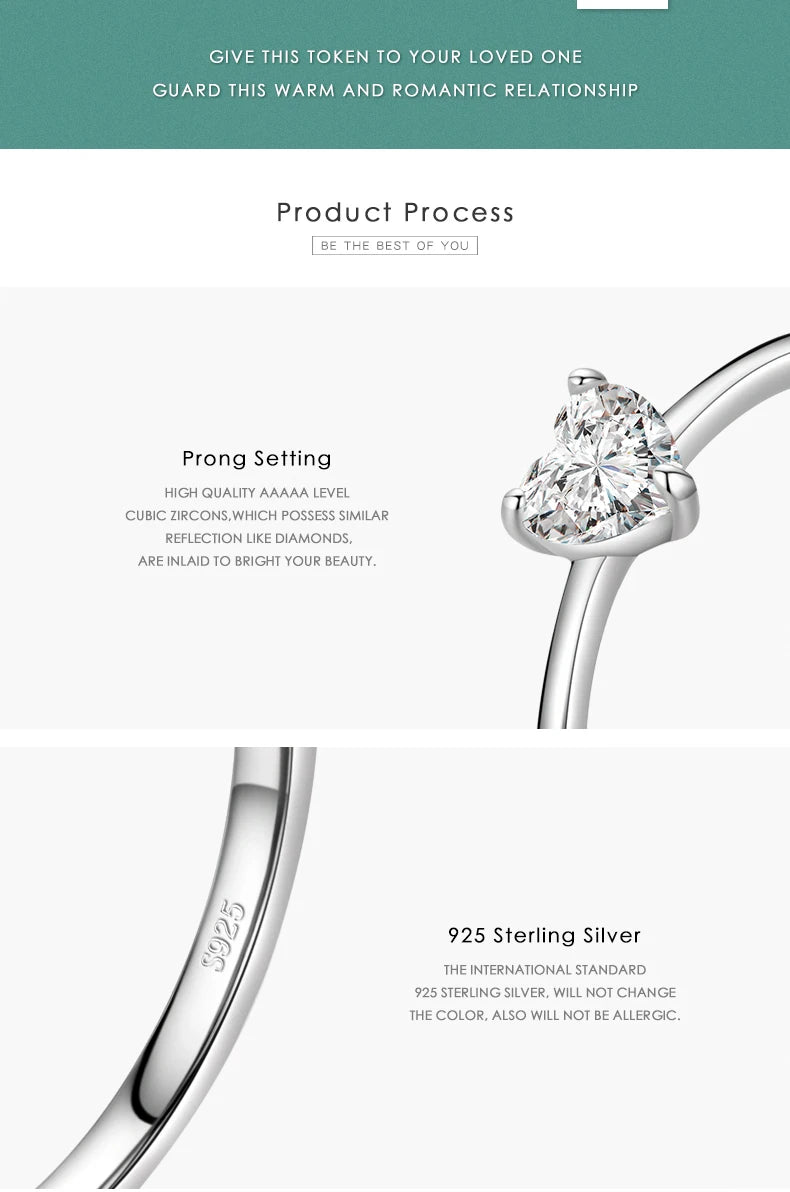 Modian Authentic 925 Sterling Silver Simple Love Heart AAAAA Zirconia Sparkling Finger Ring For Women Female Wedding Jewelry