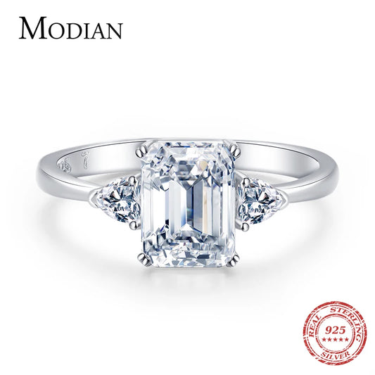 Modian 100% 925 Sterling Silver Luxury Rectangle Emerald Cut 2CT Clear AAAAA CZ Finger Rings For Women Statement Wedding Jewelry