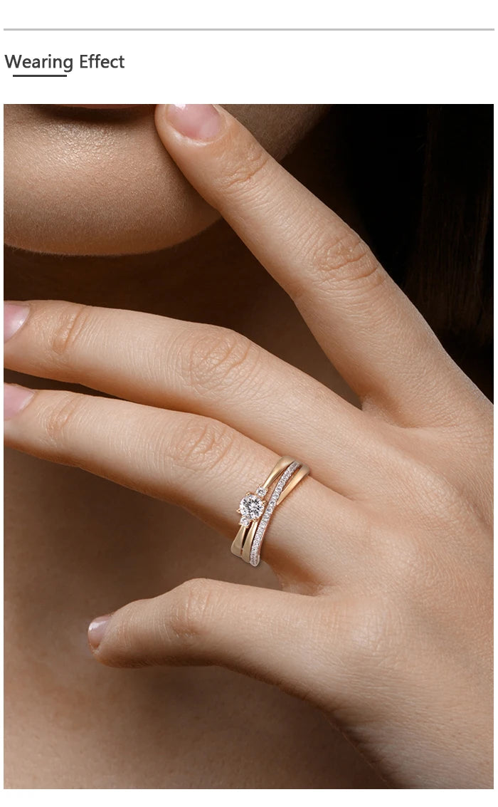 VISTOSO Gold Rings For Women Genuine 9K 375 Yellow Gold Ring Sparkling White CZ Promise Band Rings  Anniversary Fine Jewelry