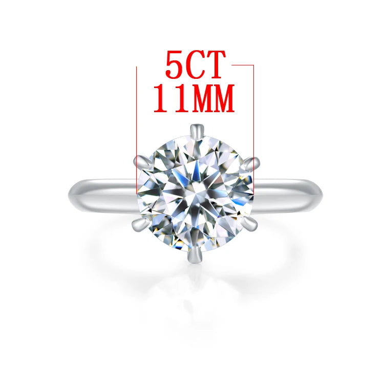 D Color VVS1 EX Moissanite Ring 2ct 3ct 5ct Round Moissanite Diamond Solitaire Engagement 925 Sterling Silver Rings For Women