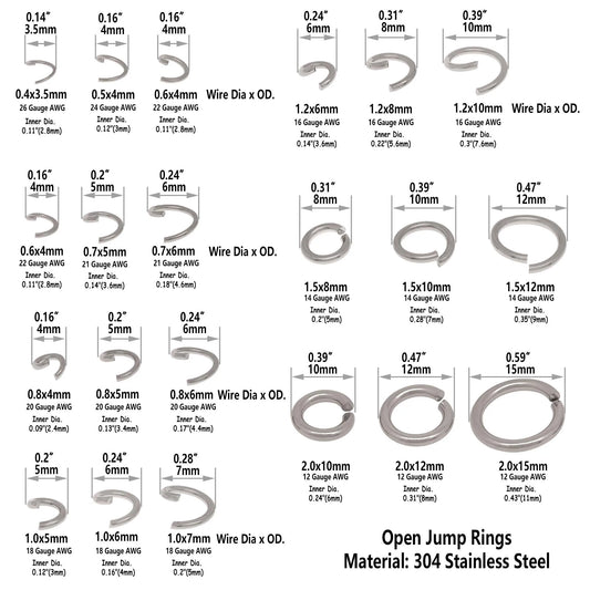 250/1000/5000PCS Stainless Steel Jump Rings 4mm 5mm 6mm 7mm 8mm 9mm 10mm 12mm 15mm Round Metal Split Opened Rings