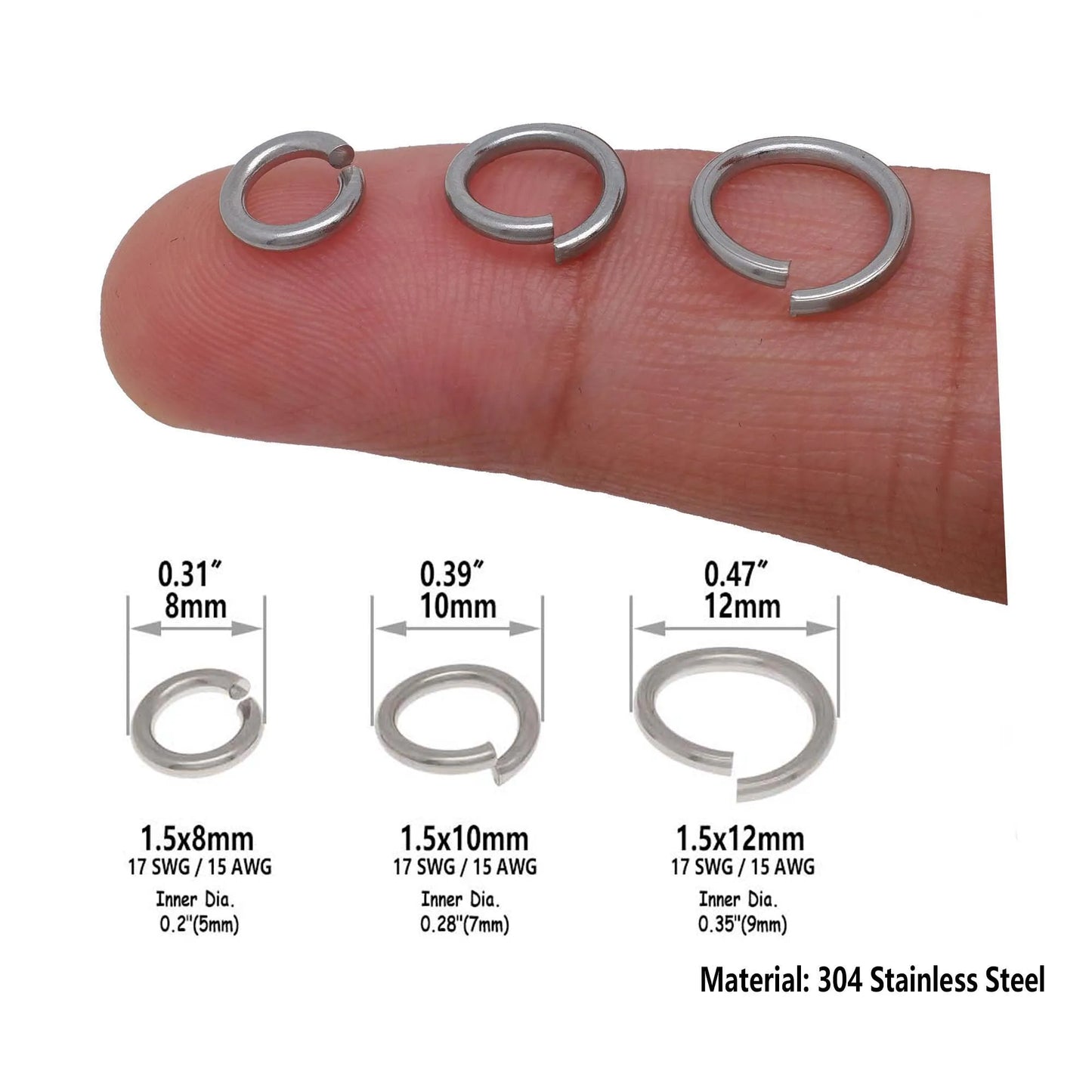250/1000/5000PCS Stainless Steel Jump Rings 4mm 5mm 6mm 7mm 8mm 9mm 10mm 12mm 15mm Round Metal Split Opened Rings