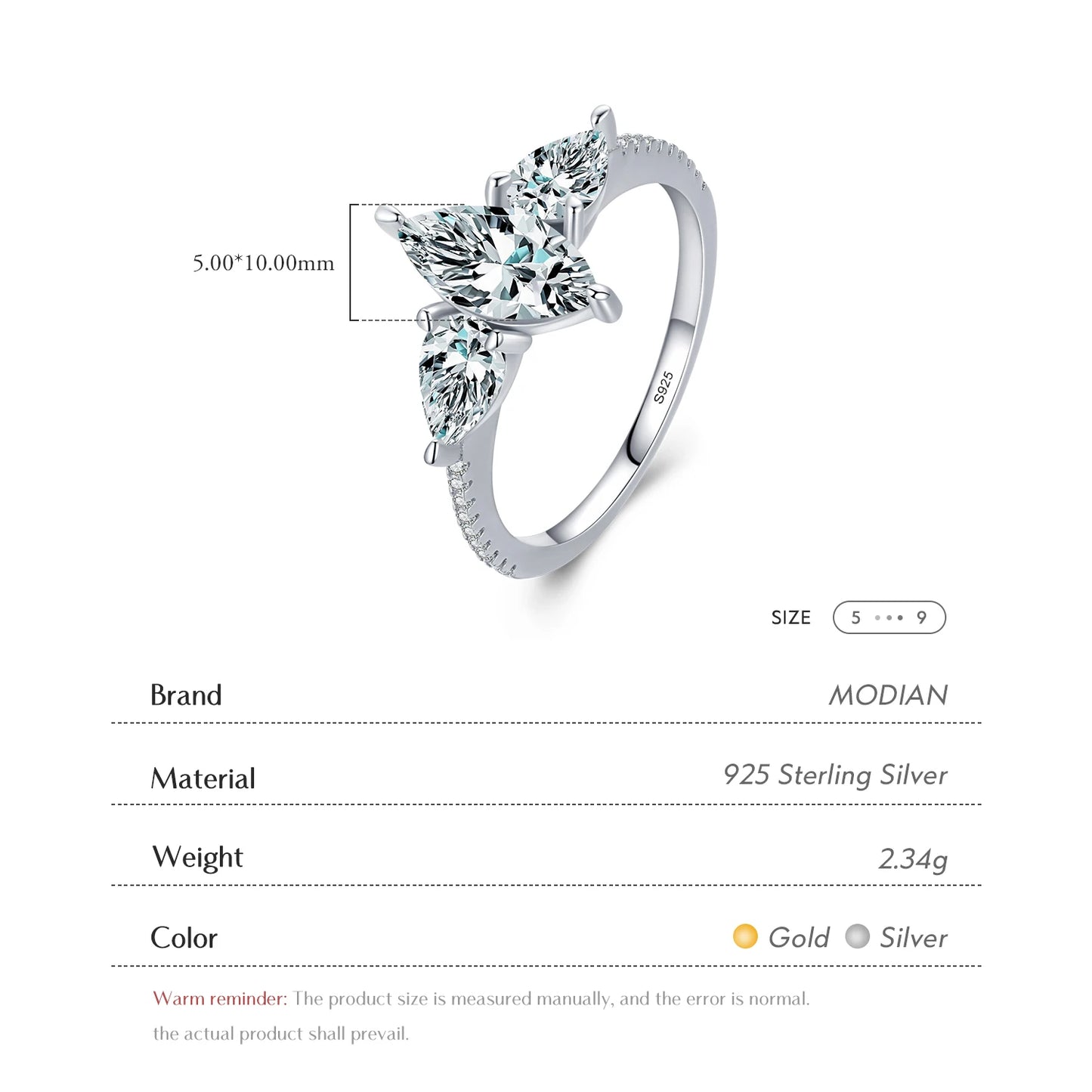 MODIAN Real 925 Sterling Silver High Quality Luxury Sparkling Zirconia Finger Ring For Women Classic Wedding Engagement Jewelry