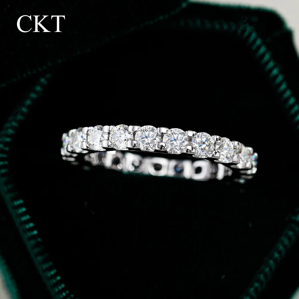 CKT 18k White Gold Rings Platinum PT950 Moissanite VVS1 D Color 2.1CT Full Circle Quality Wedding Ring for Women Referent