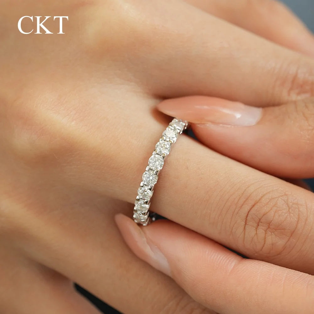 CKT 18k White Gold Rings Platinum PT950 Moissanite VVS1 D Color 2.1CT Full Circle Quality Wedding Ring for Women Referent