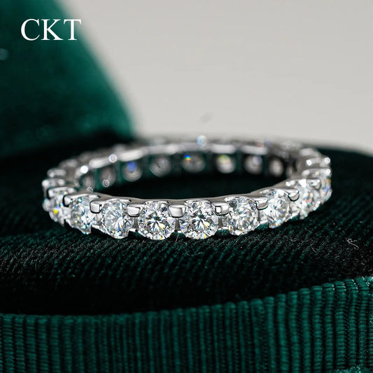 CKT 18k White Gold Rings Platinum PT950 Moissanite VVS1 D Color 2.1CT Full Circle Quality Wedding Ring for Women Referent