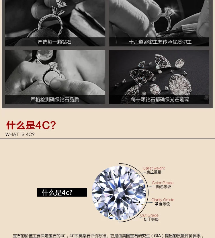 D Color VVS1 EX Moissanite Ring 2ct 3ct 5ct Round Moissanite Diamond Solitaire Engagement 925 Sterling Silver Rings For Women